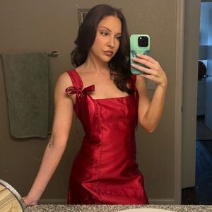 Red Satin Bow Dress